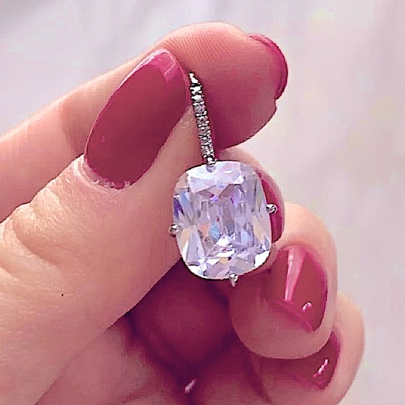 NEW WHITE GOLD FILLED PRINCESS CUT DIAMOND ZIRCON EARRINGS - Picture 8 of 12